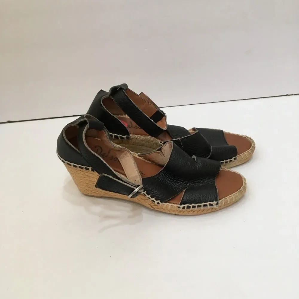 DALSON‎ ESPADRILLE WEDGES IN BLACK LEATHER